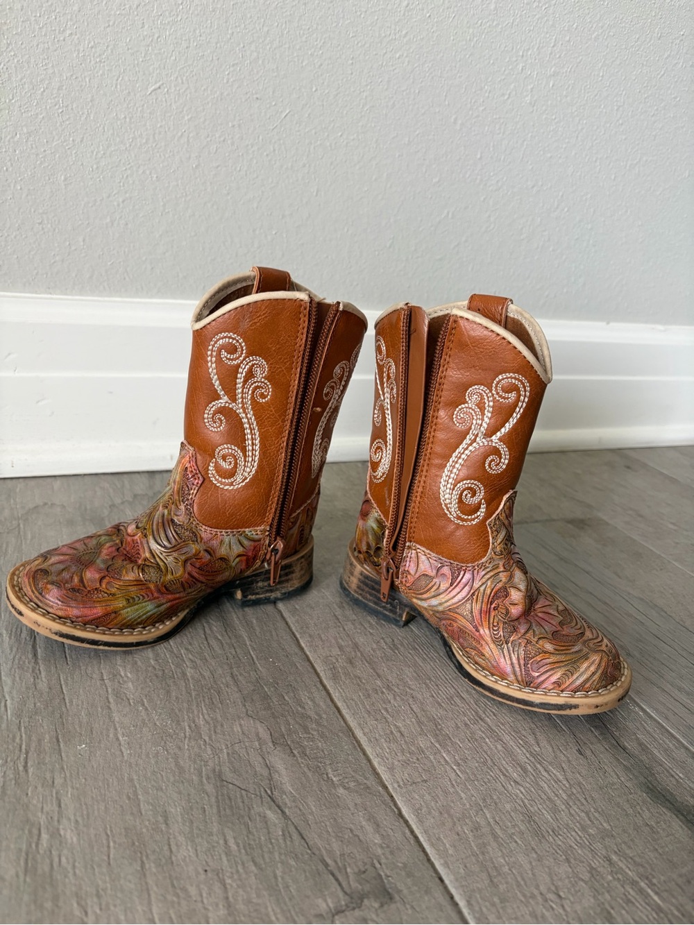 toddler girls  Brown Floral Western Cowboy Boots Twister Brand